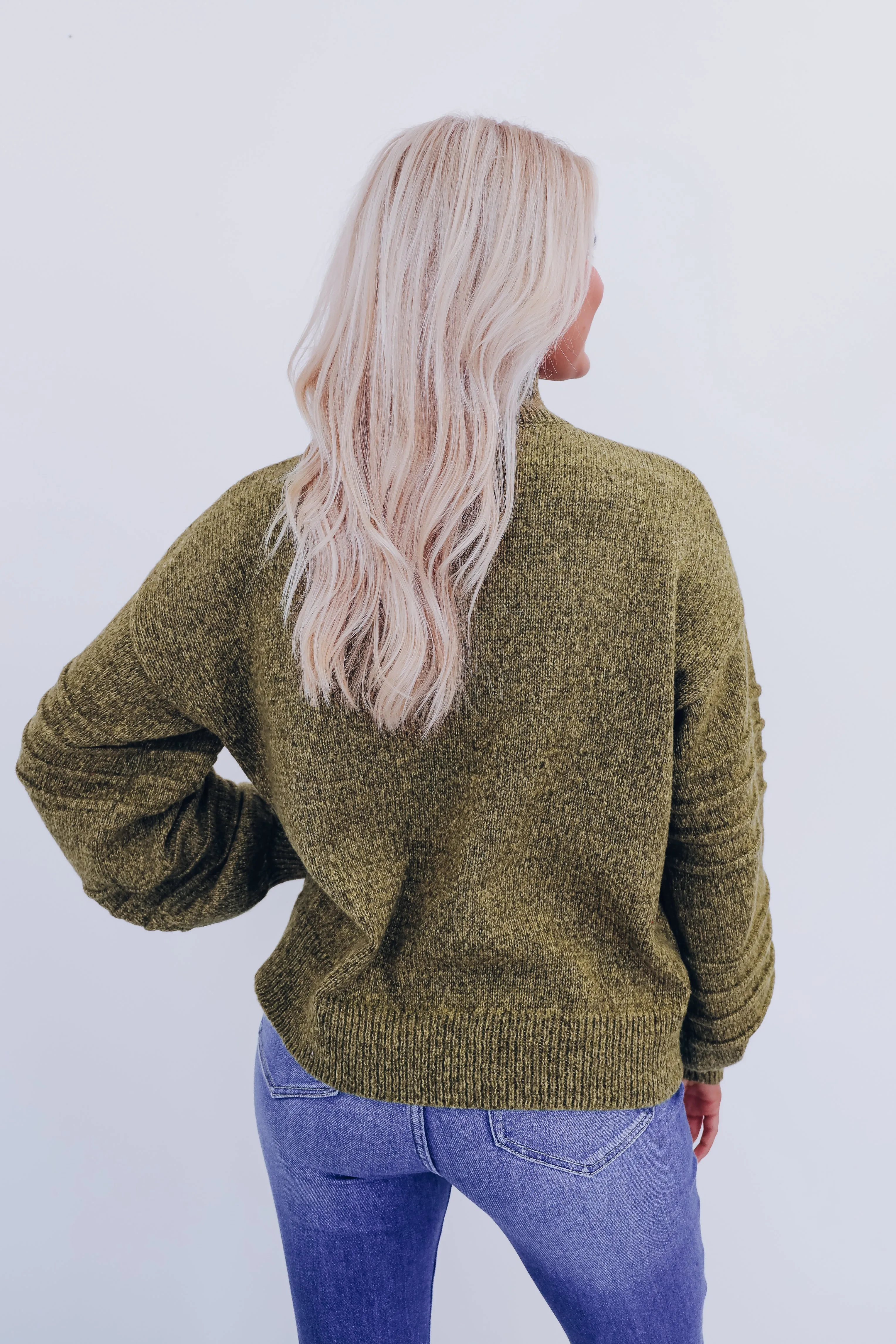 Belle Bubble Sleeve Sweater - Olive