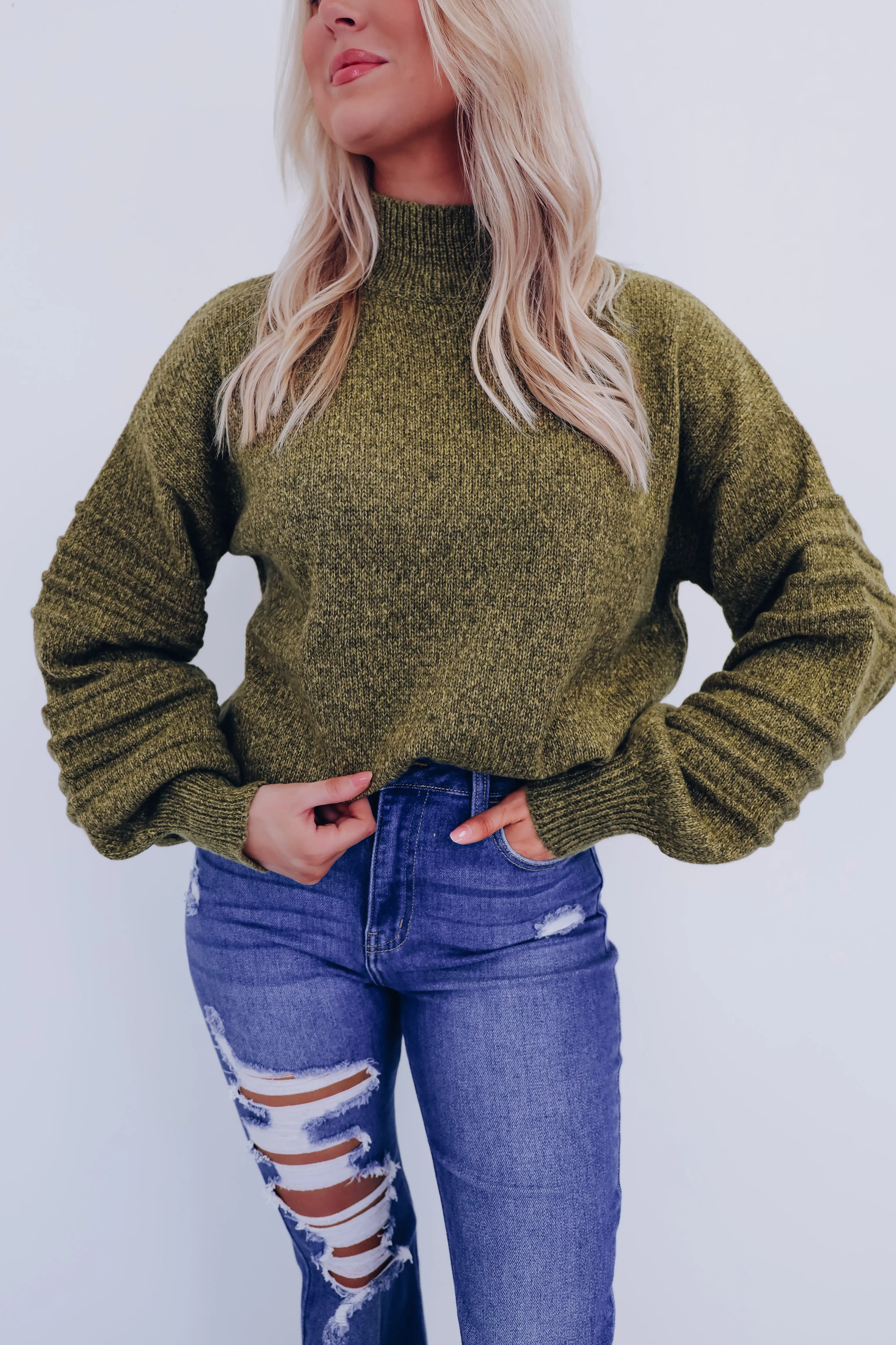 Belle Bubble Sleeve Sweater - Olive