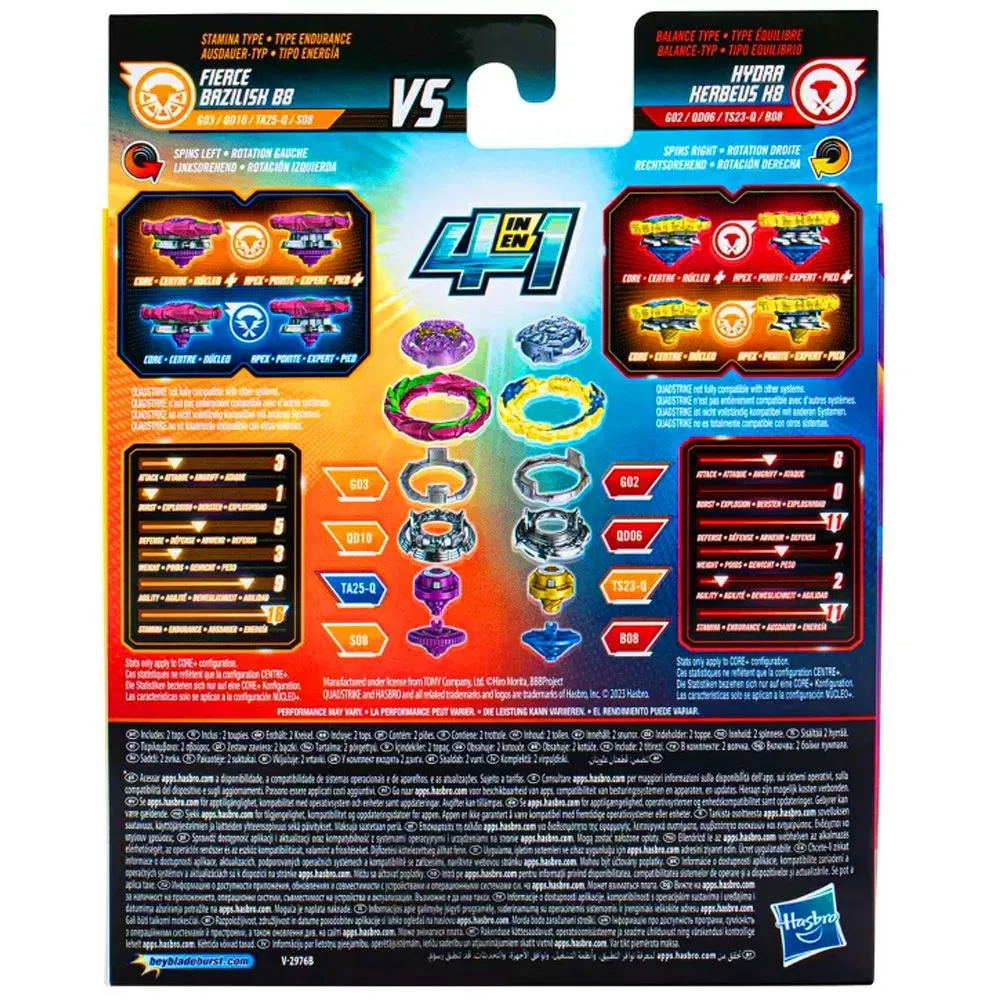Beyblade Burst Quad Strike Hydra Herbeus H8 V Fierce Bazilish B8