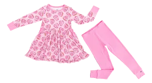 Birdie Bean Emma Valentine's Day Pink Heart Donuts Print Girls Birdie Peplum Set
