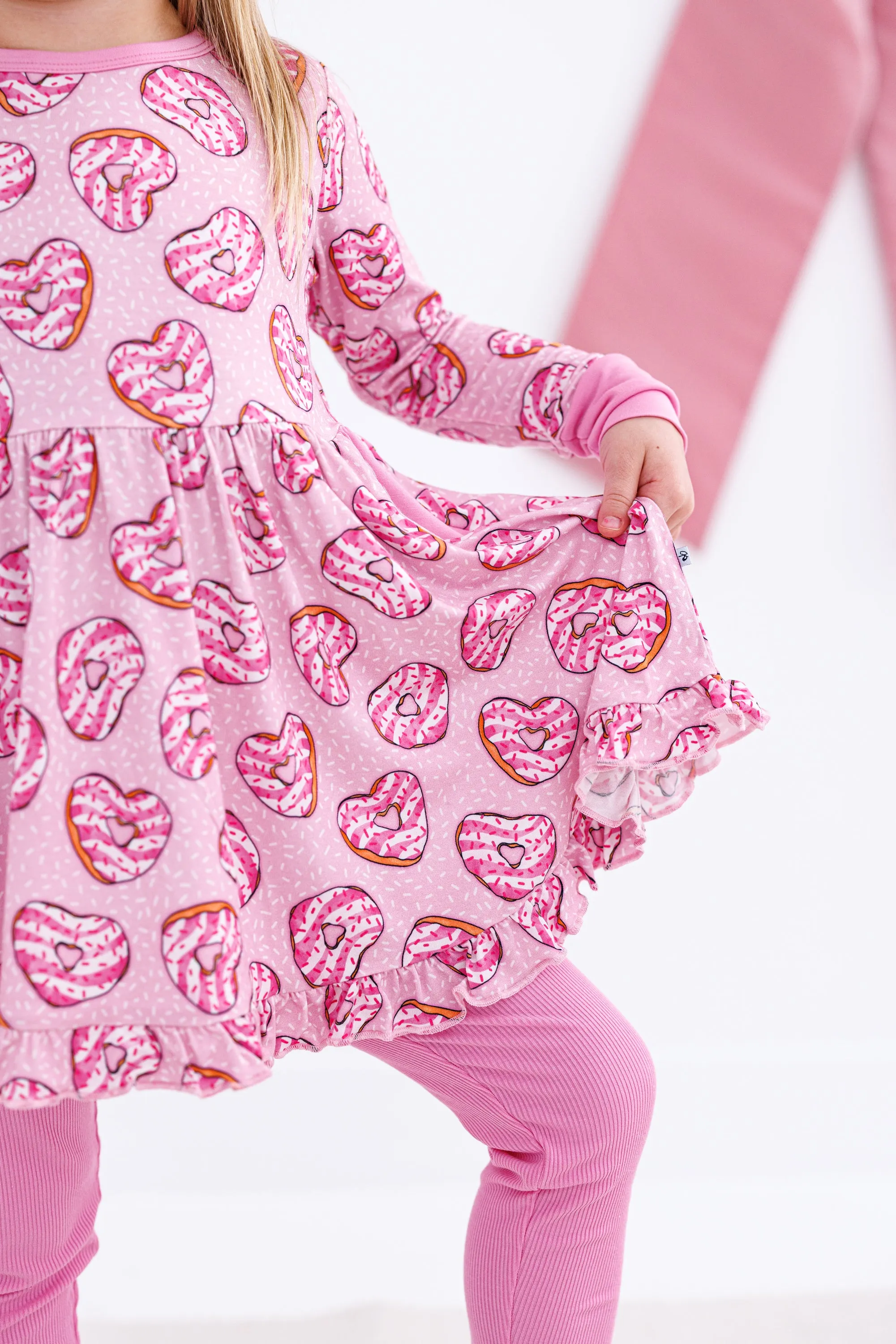 Birdie Bean Emma Valentine's Day Pink Heart Donuts Print Girls Birdie Peplum Set