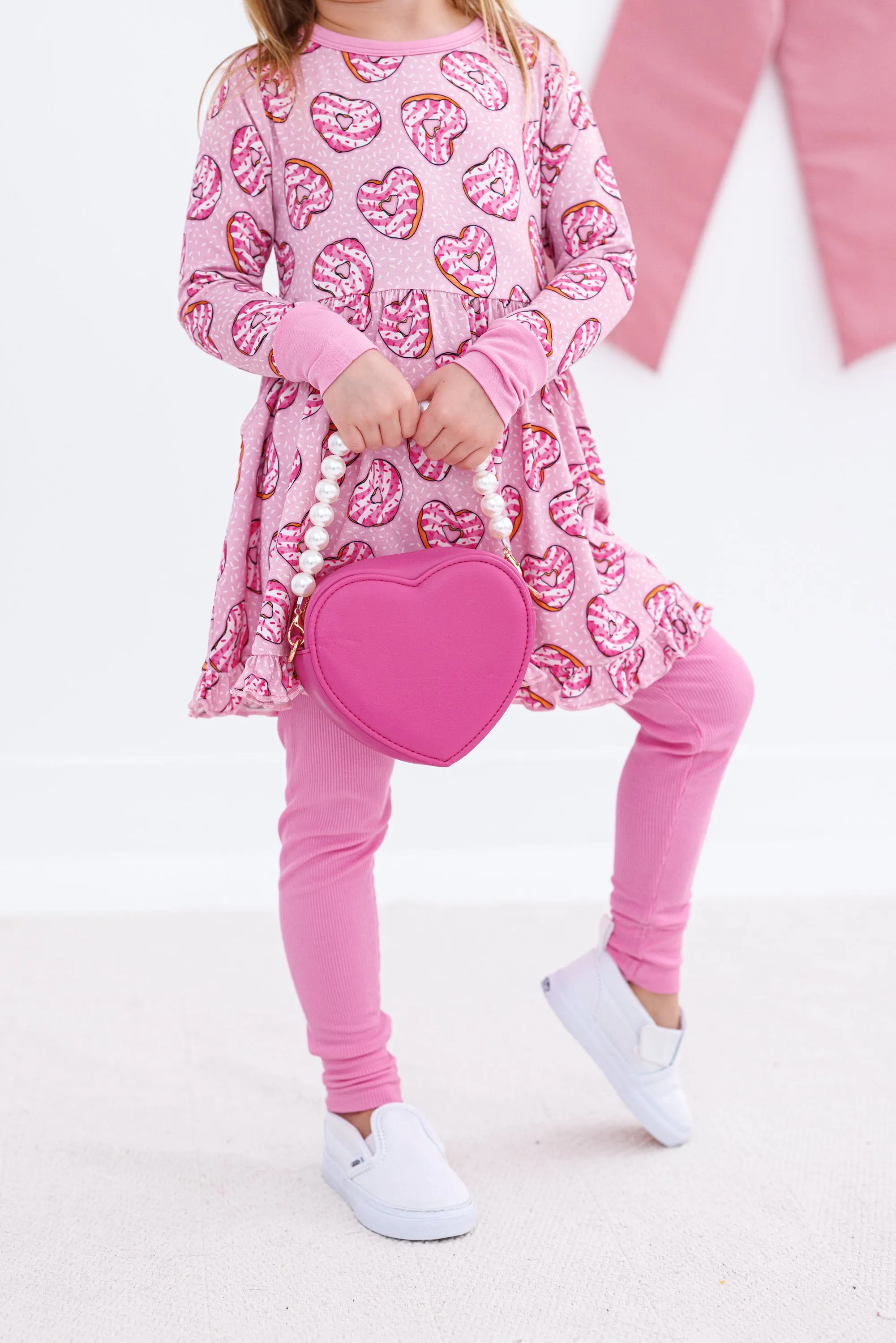 Birdie Bean Emma Valentine's Day Pink Heart Donuts Print Girls Birdie Peplum Set