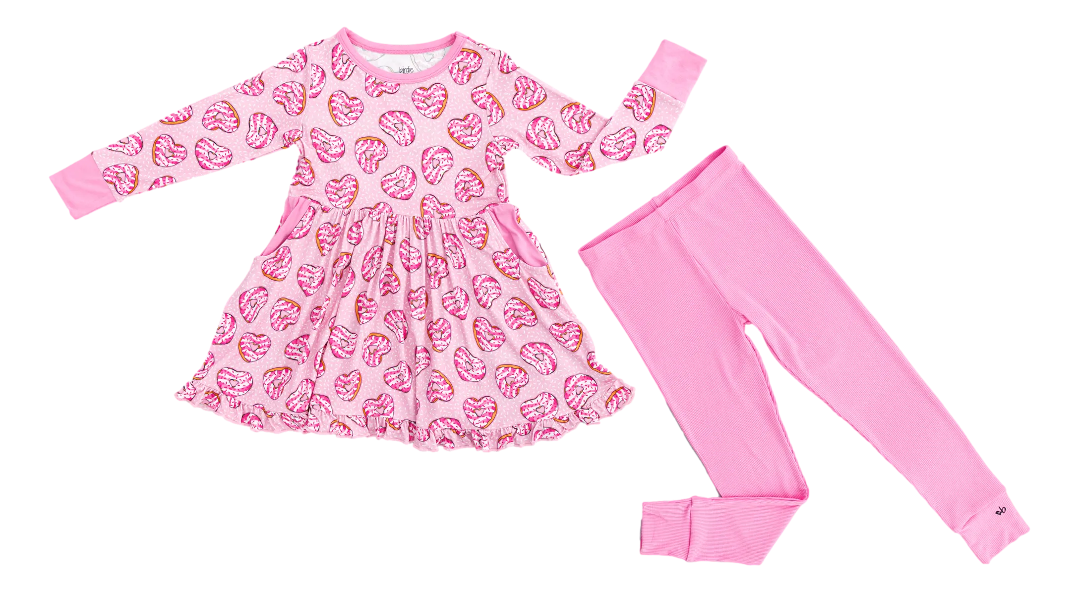 Birdie Bean Emma Valentine's Day Pink Heart Donuts Print Girls Birdie Peplum Set