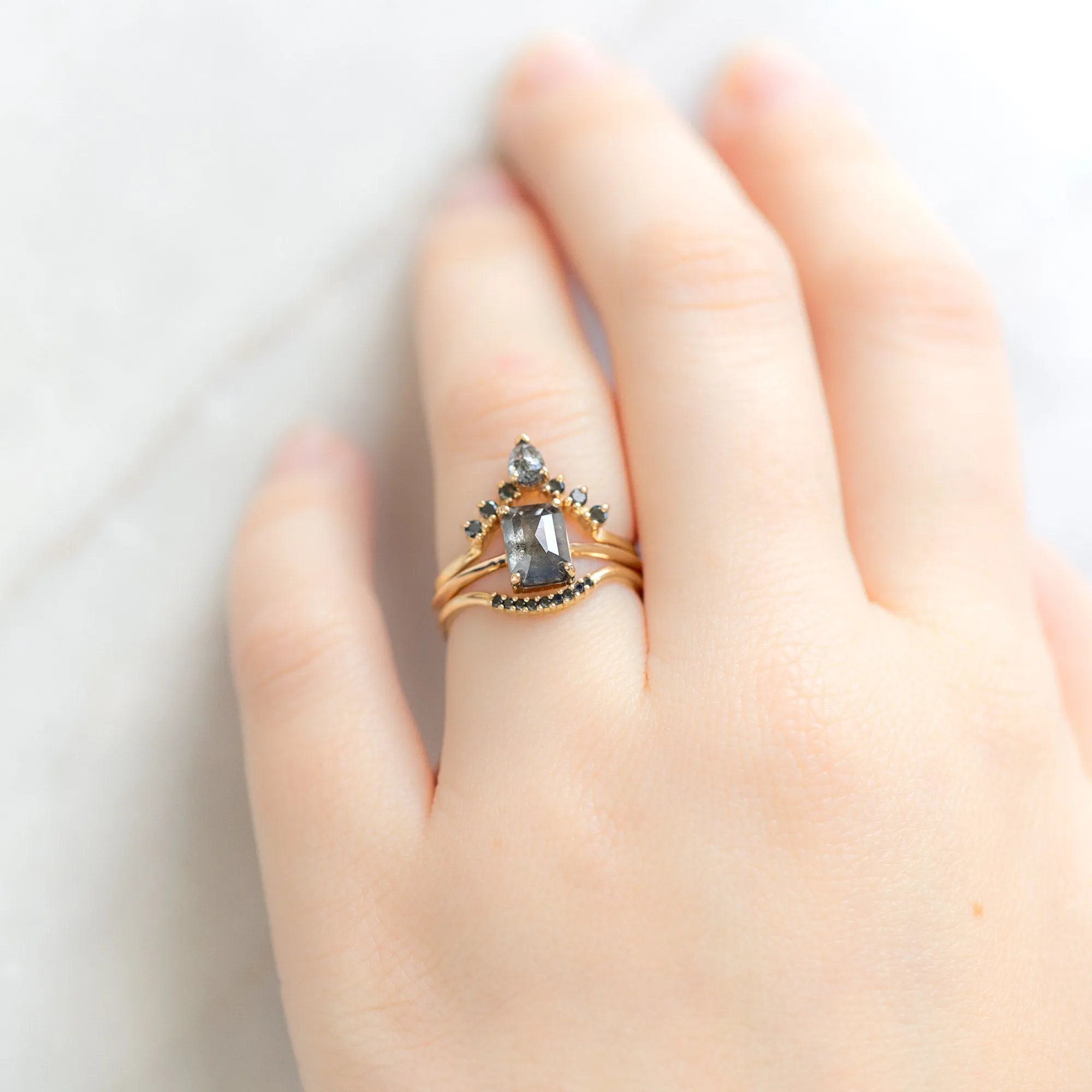 Black Diamond Pavé Arc Stacking Band | 14K or 18K Yellow Gold