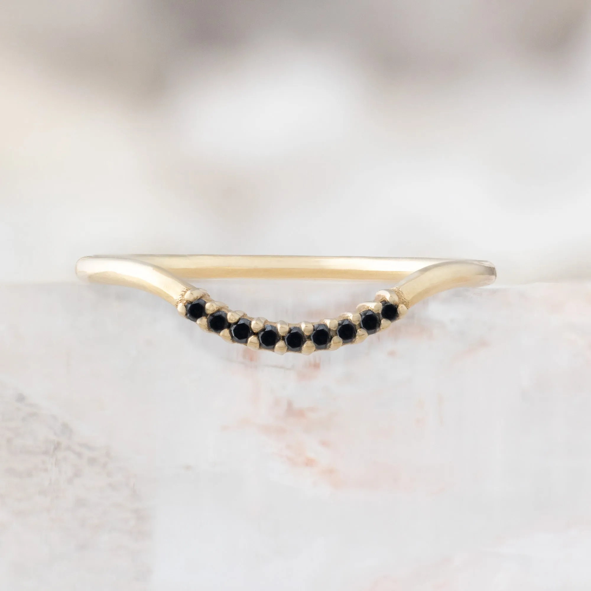 Black Diamond Pavé Arc Stacking Band | 14K or 18K Yellow Gold