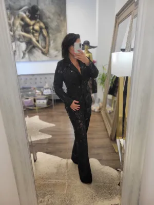 BLACK LACE WITH SEQUIN SUIT
