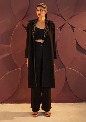 Black Trench Coat And Pant Set