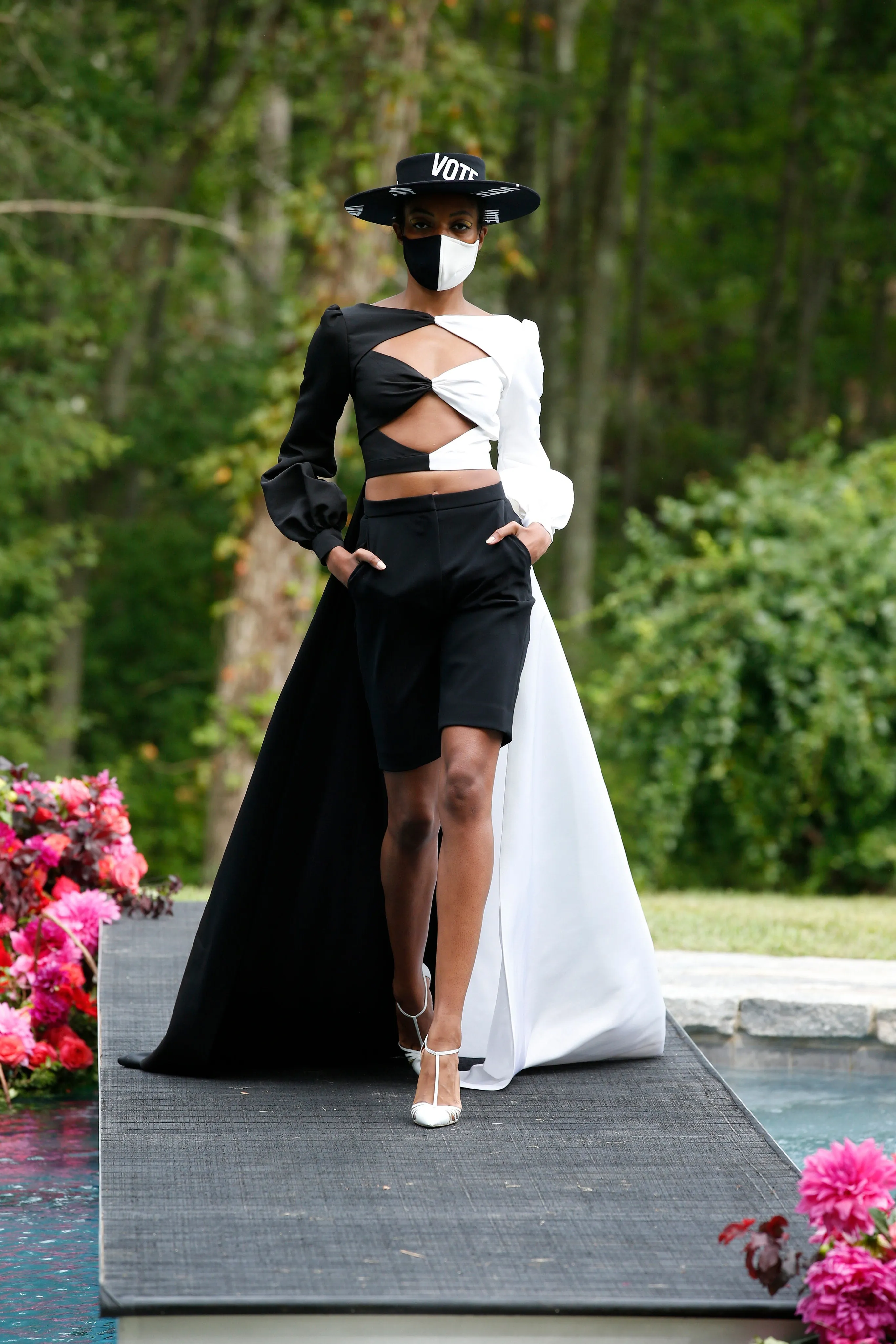 Black/White Cut Out Top with Train