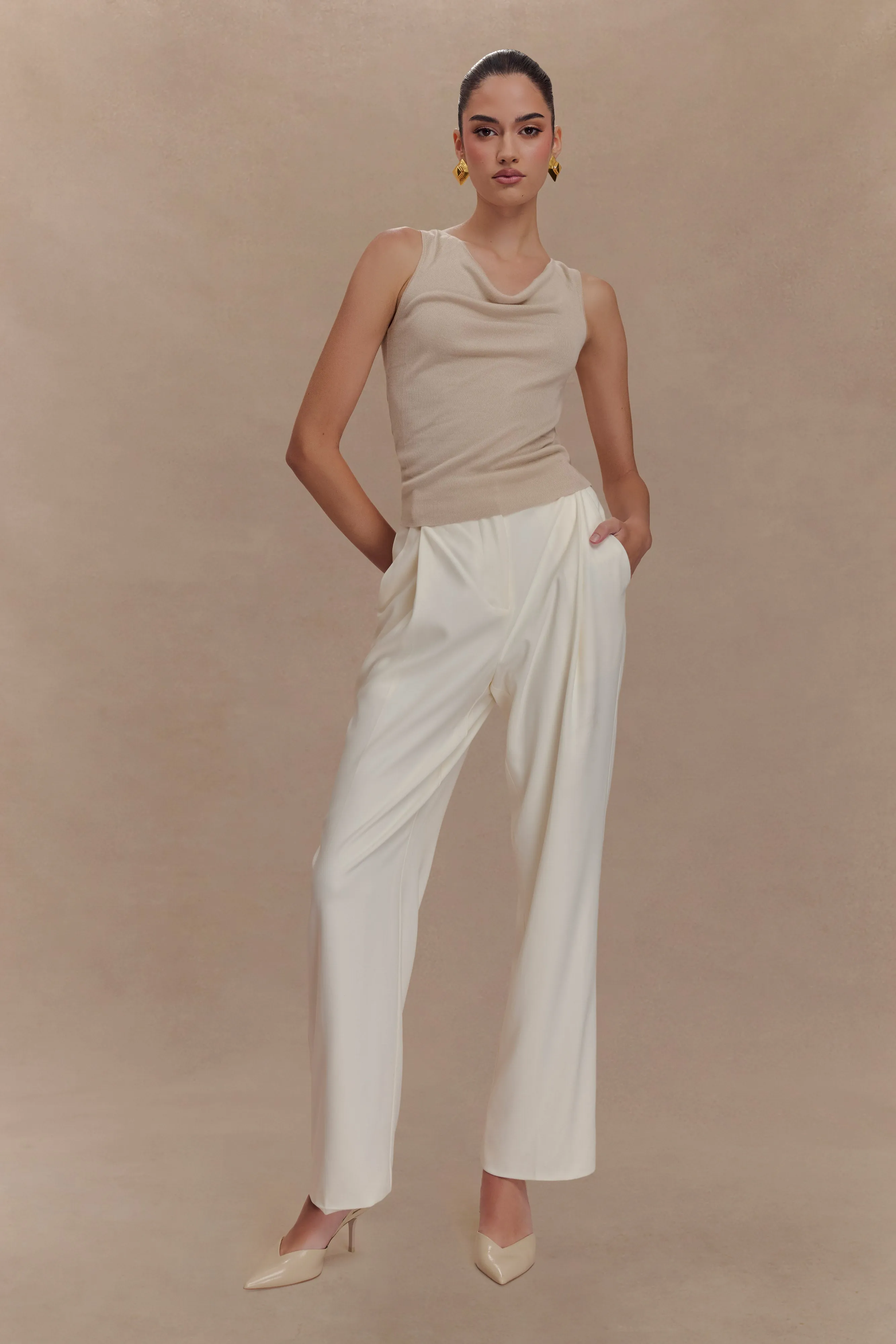 Brenda Draped Front Knit Top - Stone