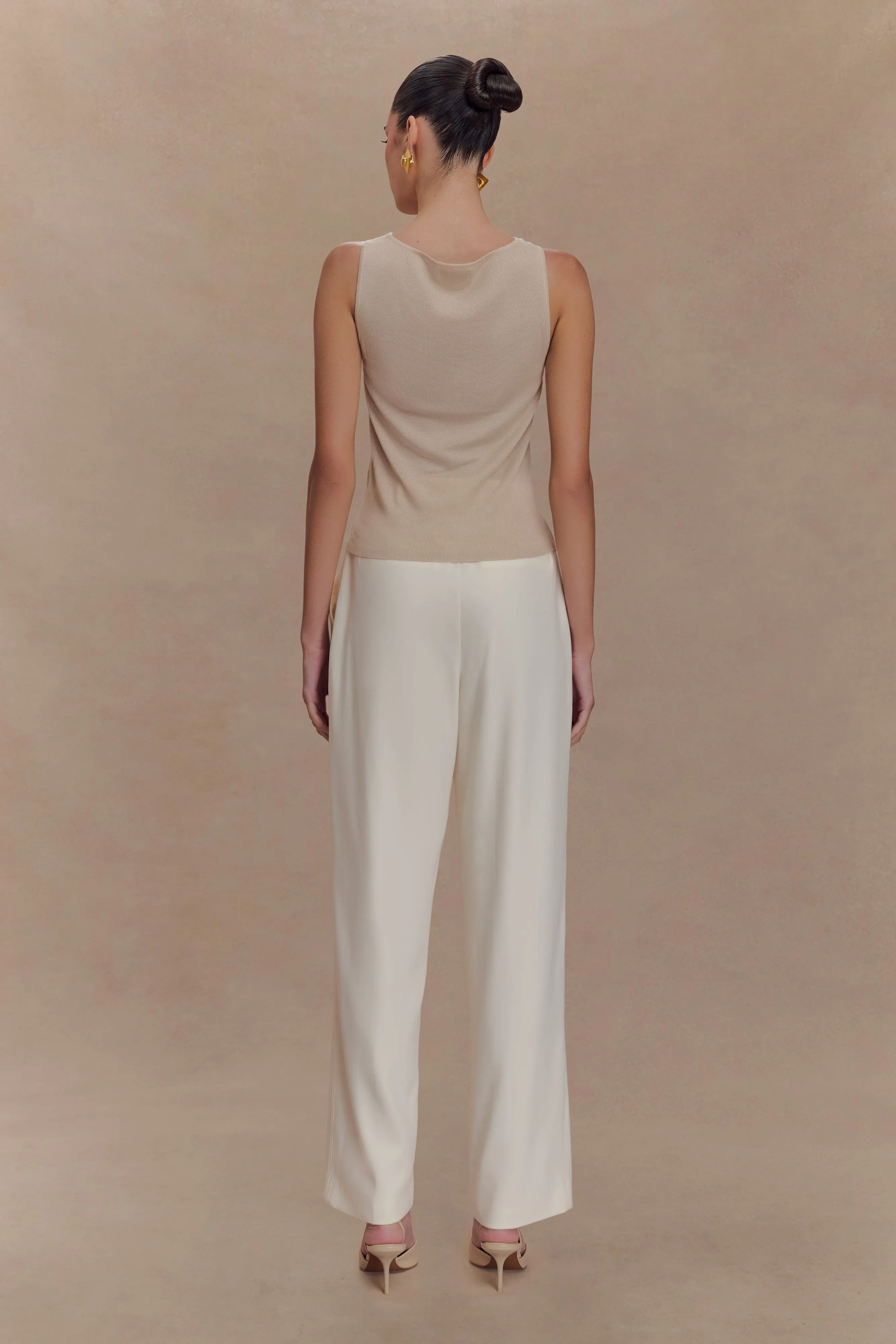 Brenda Draped Front Knit Top - Stone