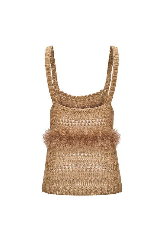 Brown Feather Knit Tank Top