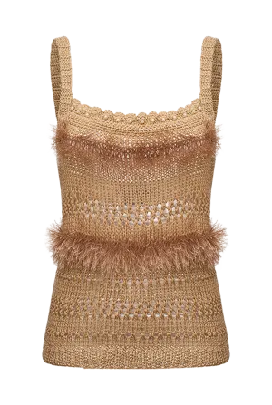Brown Feather Knit Tank Top
