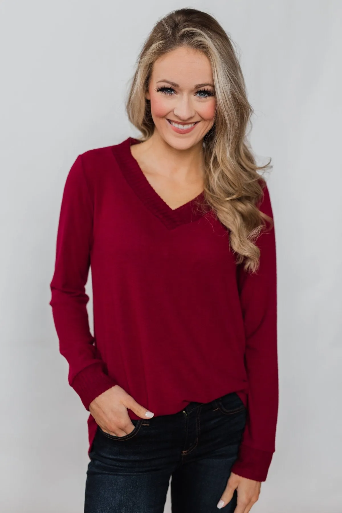 Can't Forget You V-Neck Top- Ruby