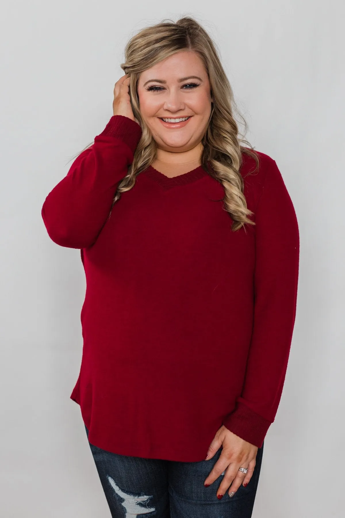 Can't Forget You V-Neck Top- Ruby