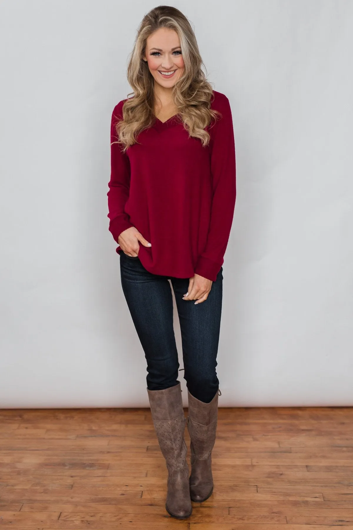 Can't Forget You V-Neck Top- Ruby