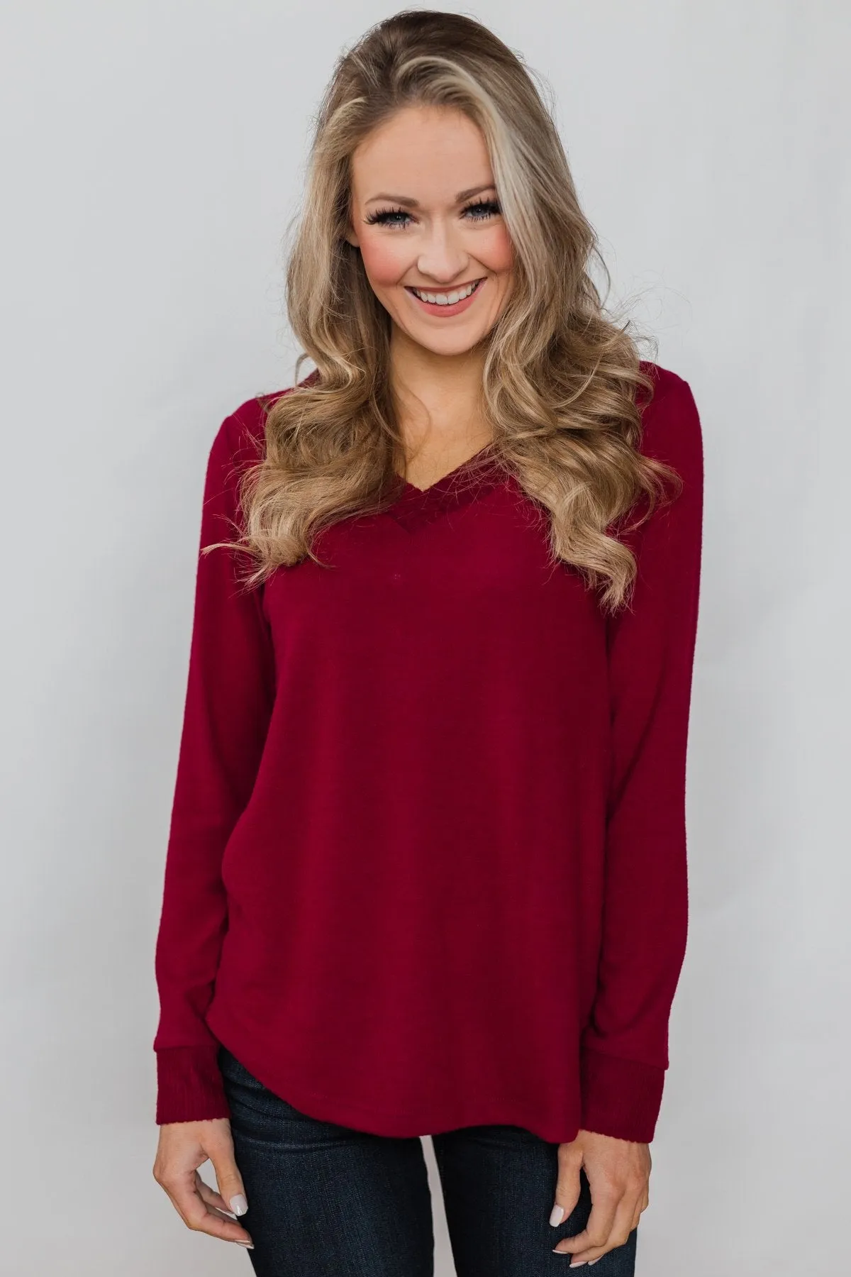 Can't Forget You V-Neck Top- Ruby