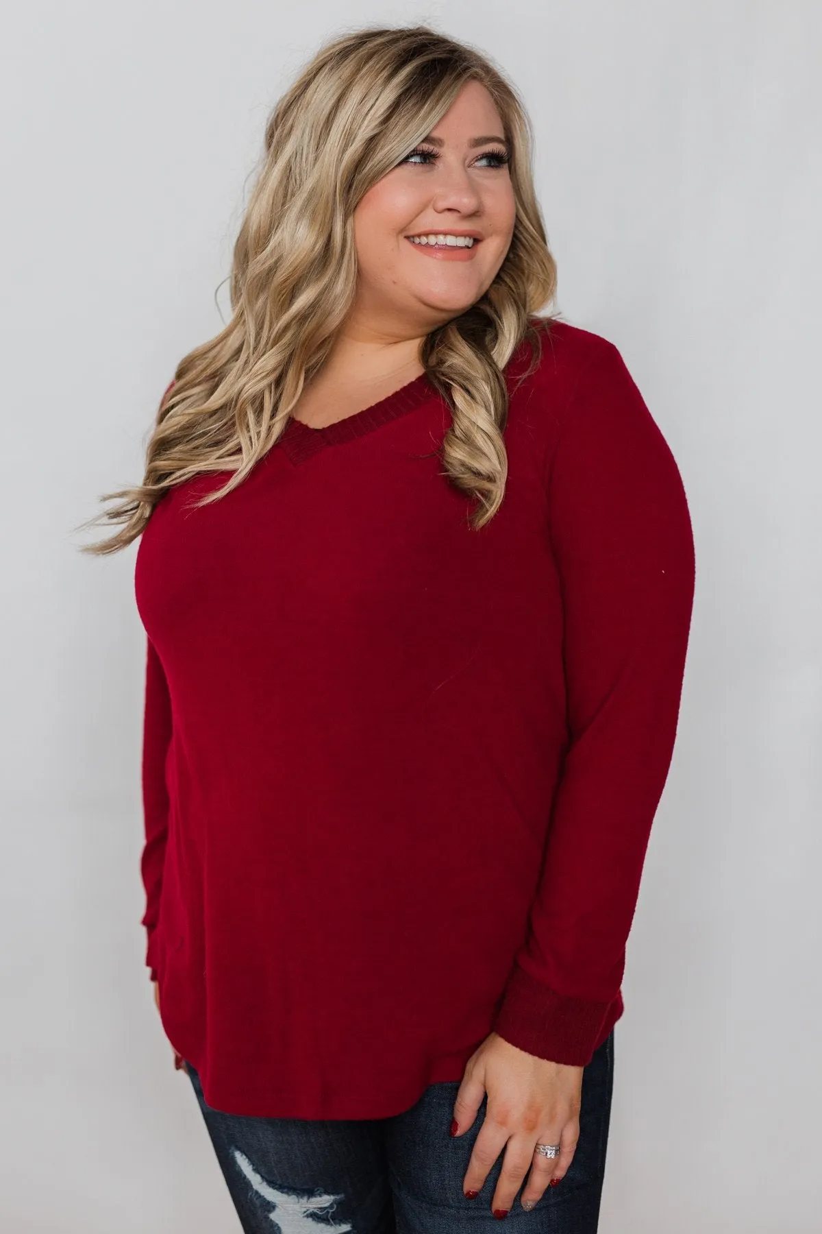 Can't Forget You V-Neck Top- Ruby