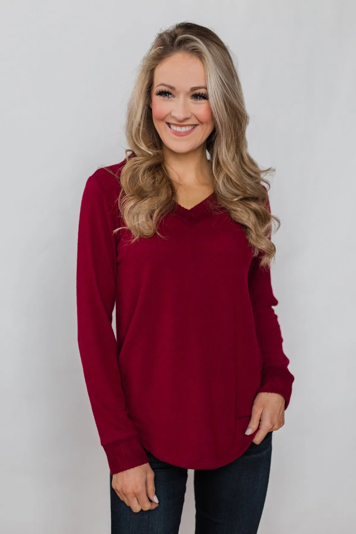 Can't Forget You V-Neck Top- Ruby
