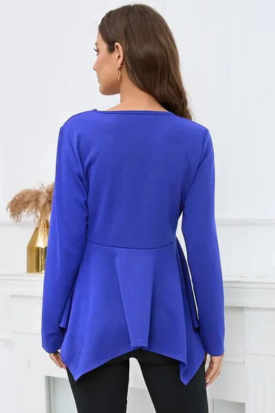 Carmela Peplum Round Neck Long Sleeve Blouse