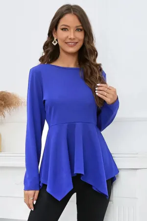 Carmela Peplum Round Neck Long Sleeve Blouse