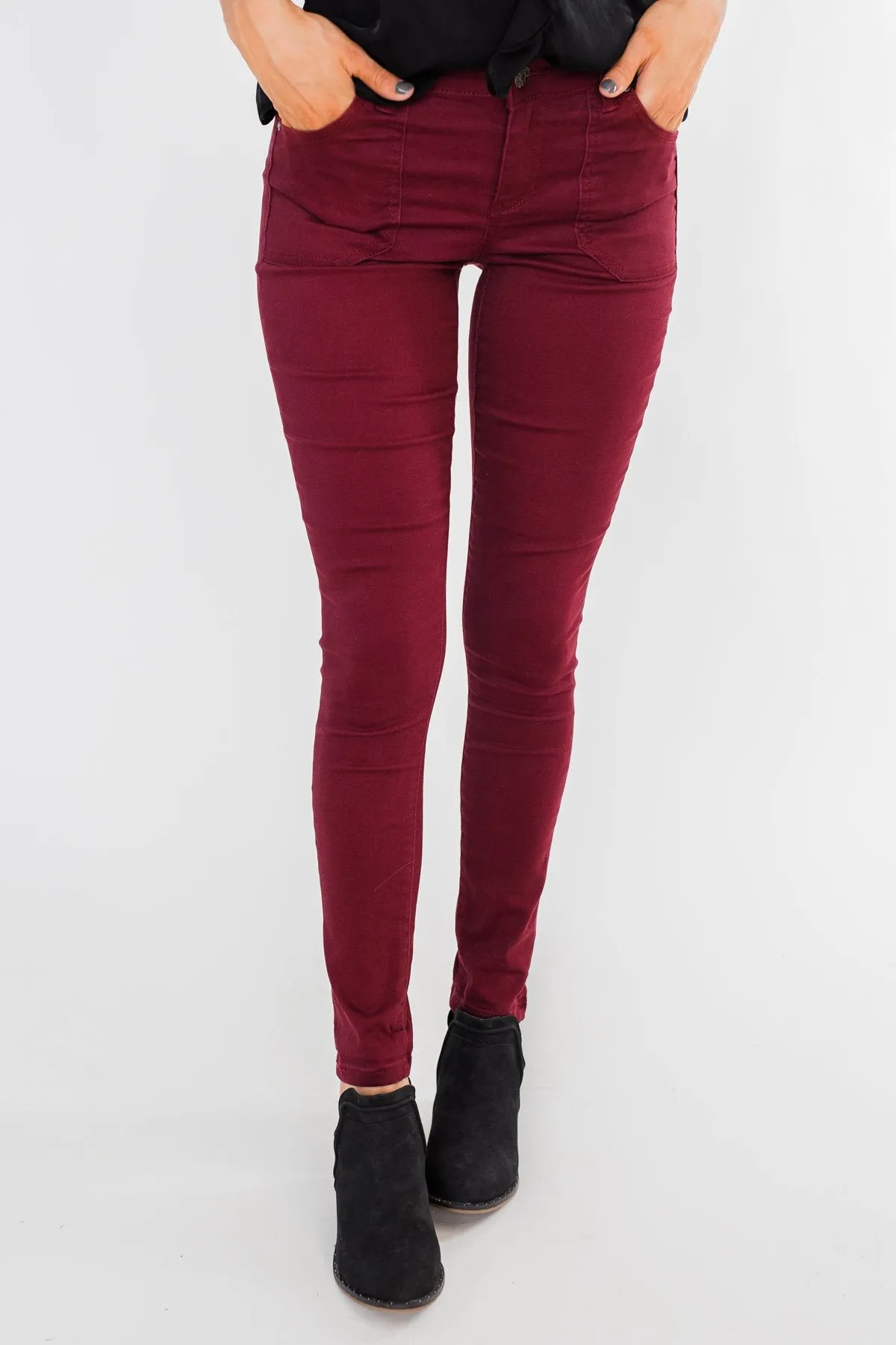 Celebrity Pink Ankle Skinny Jeans- Burgundy