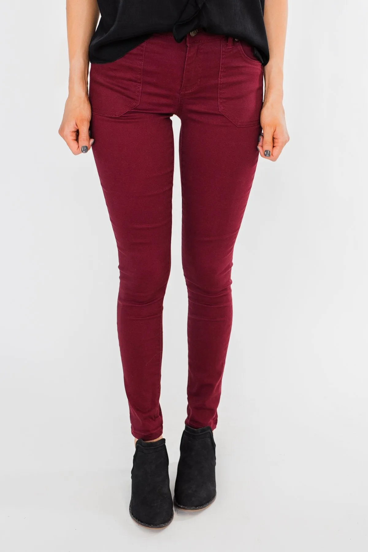 Celebrity Pink Ankle Skinny Jeans- Burgundy