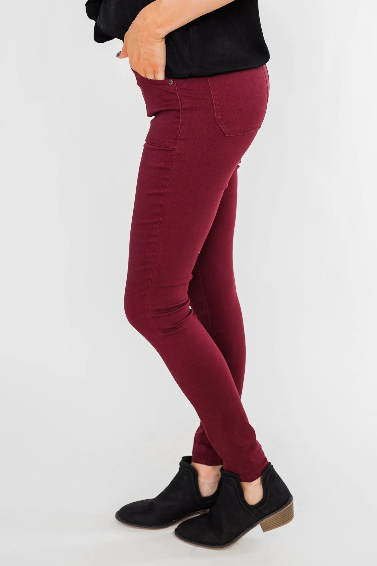 Celebrity Pink Ankle Skinny Jeans- Burgundy