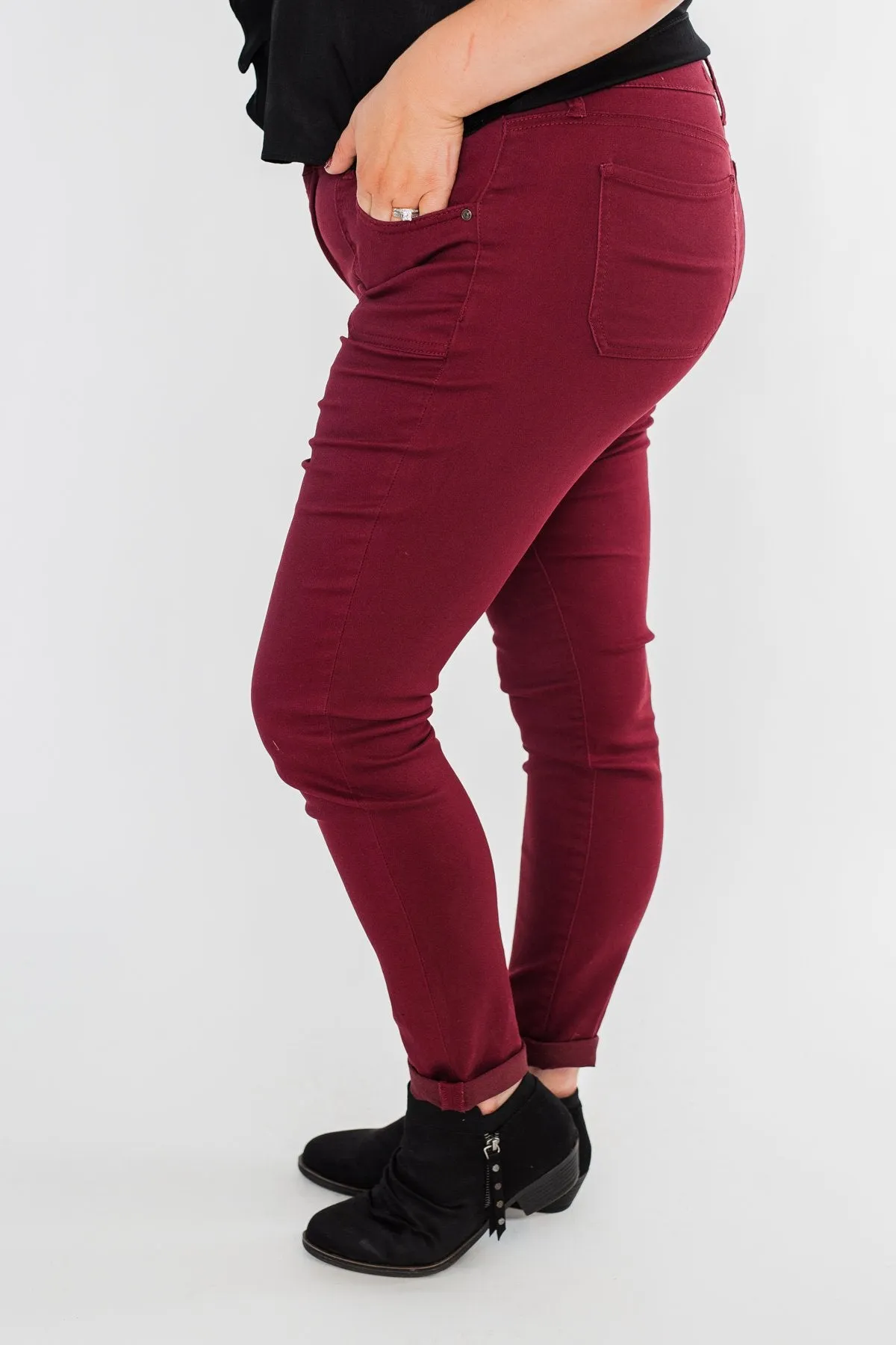 Celebrity Pink Ankle Skinny Jeans- Burgundy