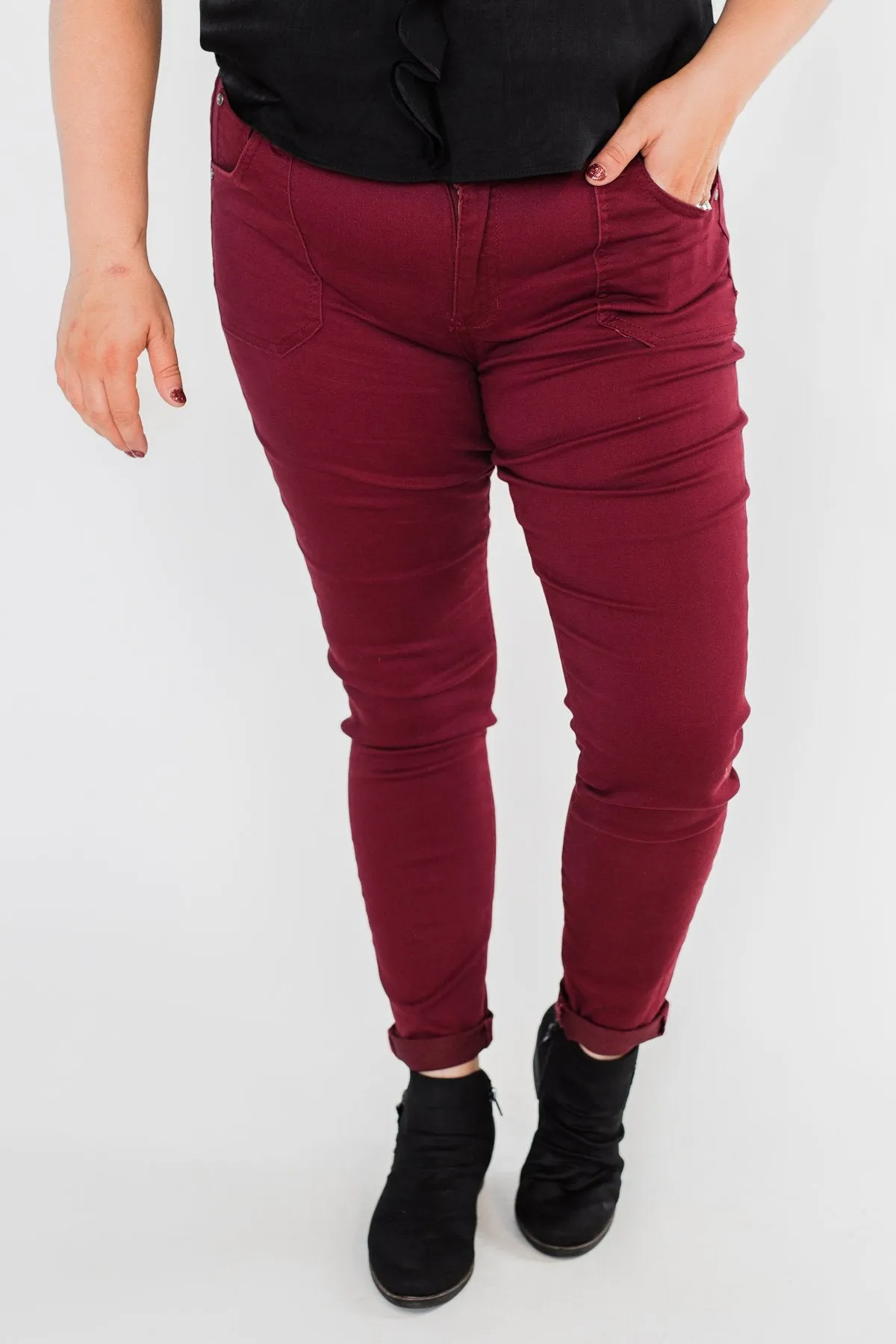 Celebrity Pink Ankle Skinny Jeans- Burgundy