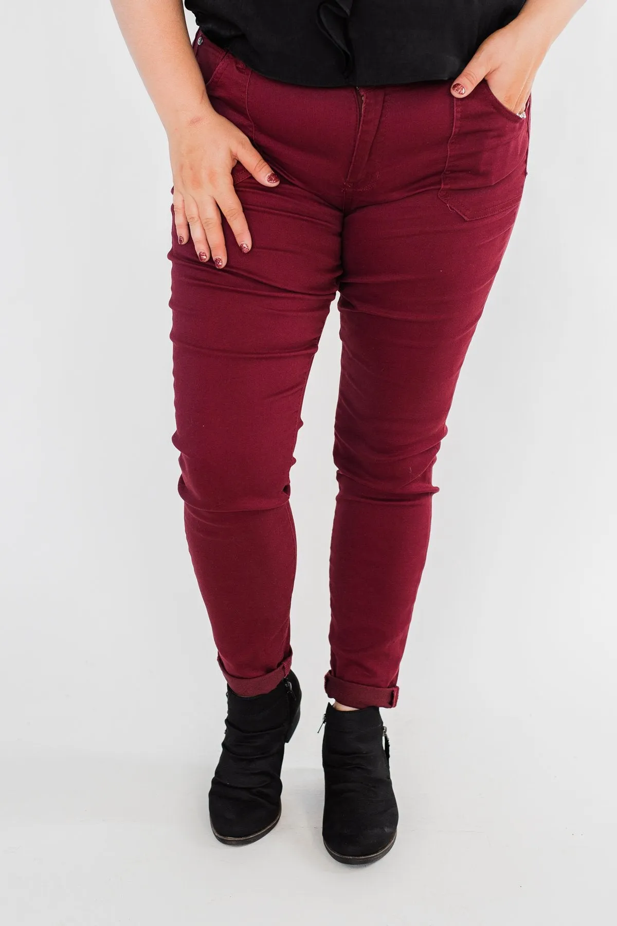 Celebrity Pink Ankle Skinny Jeans- Burgundy