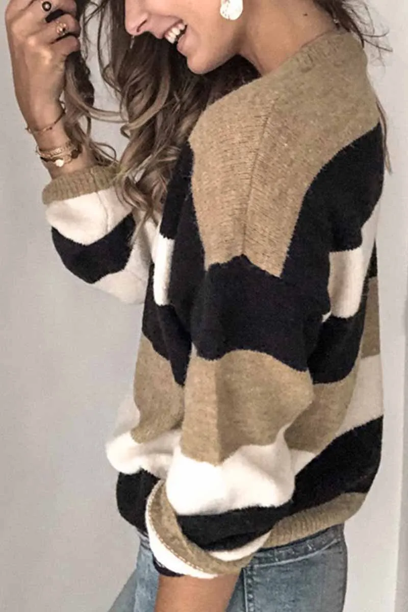 Chicindress Striped O-Neck Contrast Sweater(2 Colors)