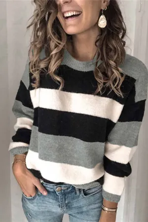 Chicindress Striped O-Neck Contrast Sweater(2 Colors)