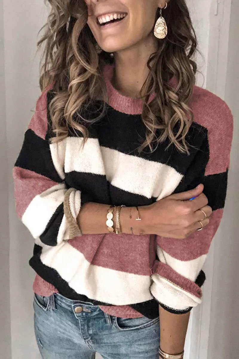 Chicindress Striped O-Neck Contrast Sweater(2 Colors)