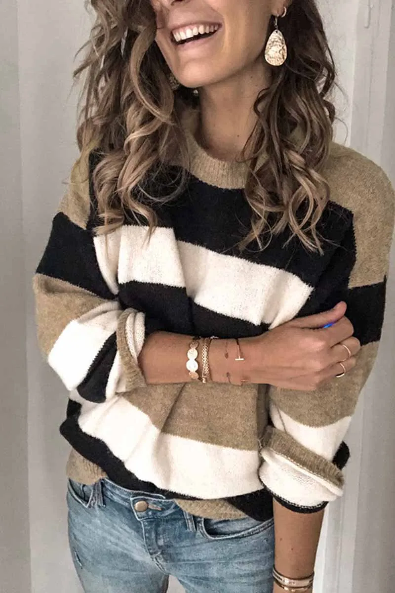 Chicindress Striped O-Neck Contrast Sweater(2 Colors)