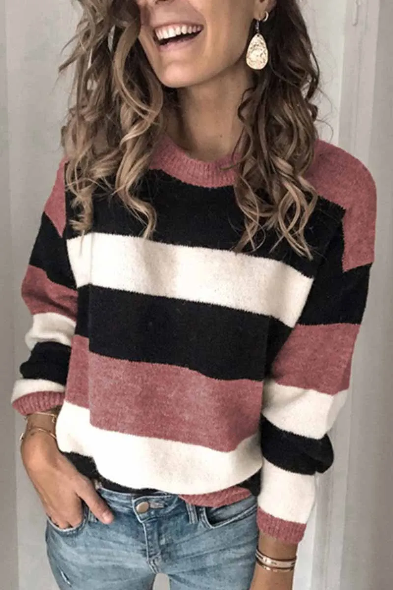 Chicindress Striped O-Neck Contrast Sweater(2 Colors)