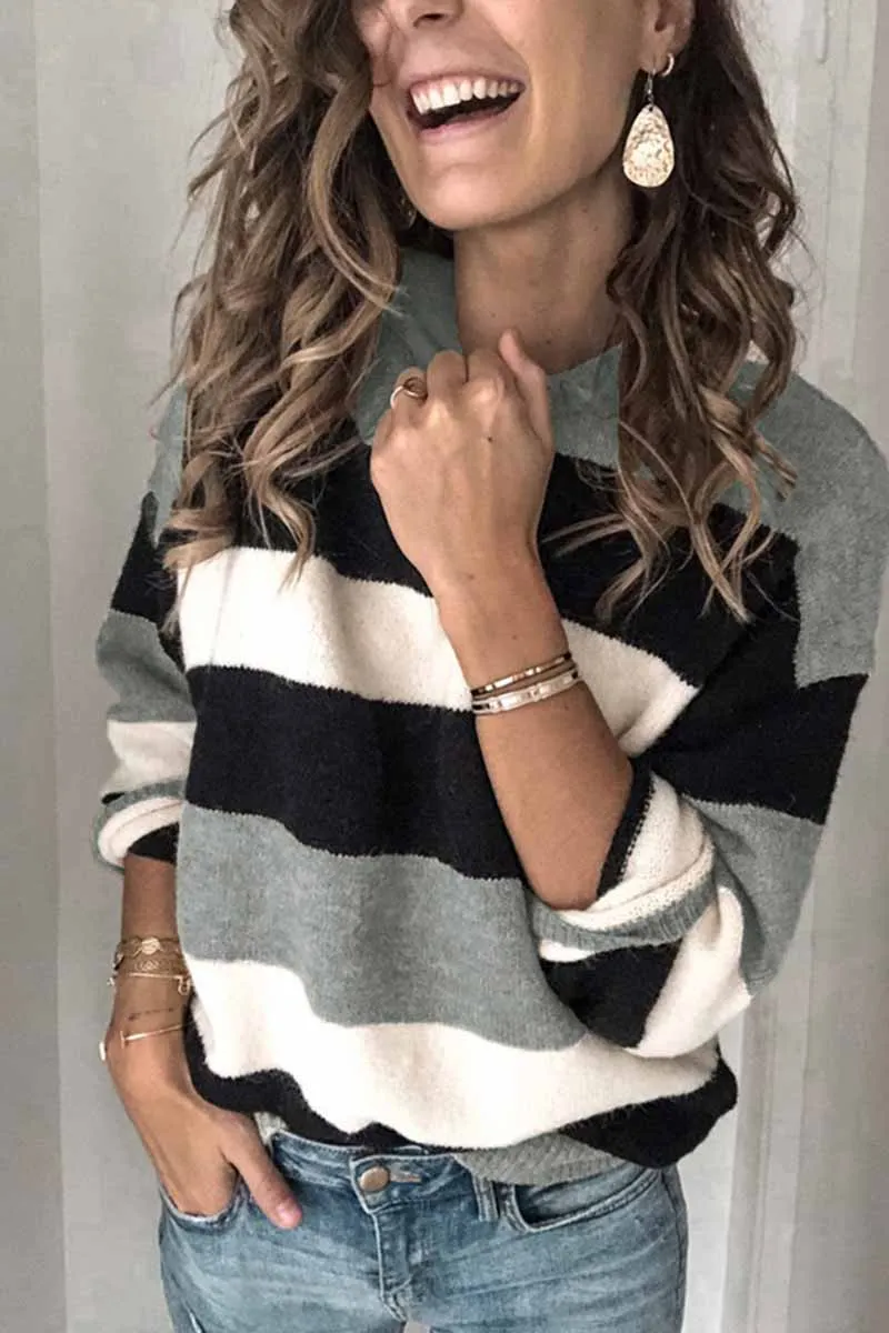 Chicindress Striped O-Neck Contrast Sweater(2 Colors)