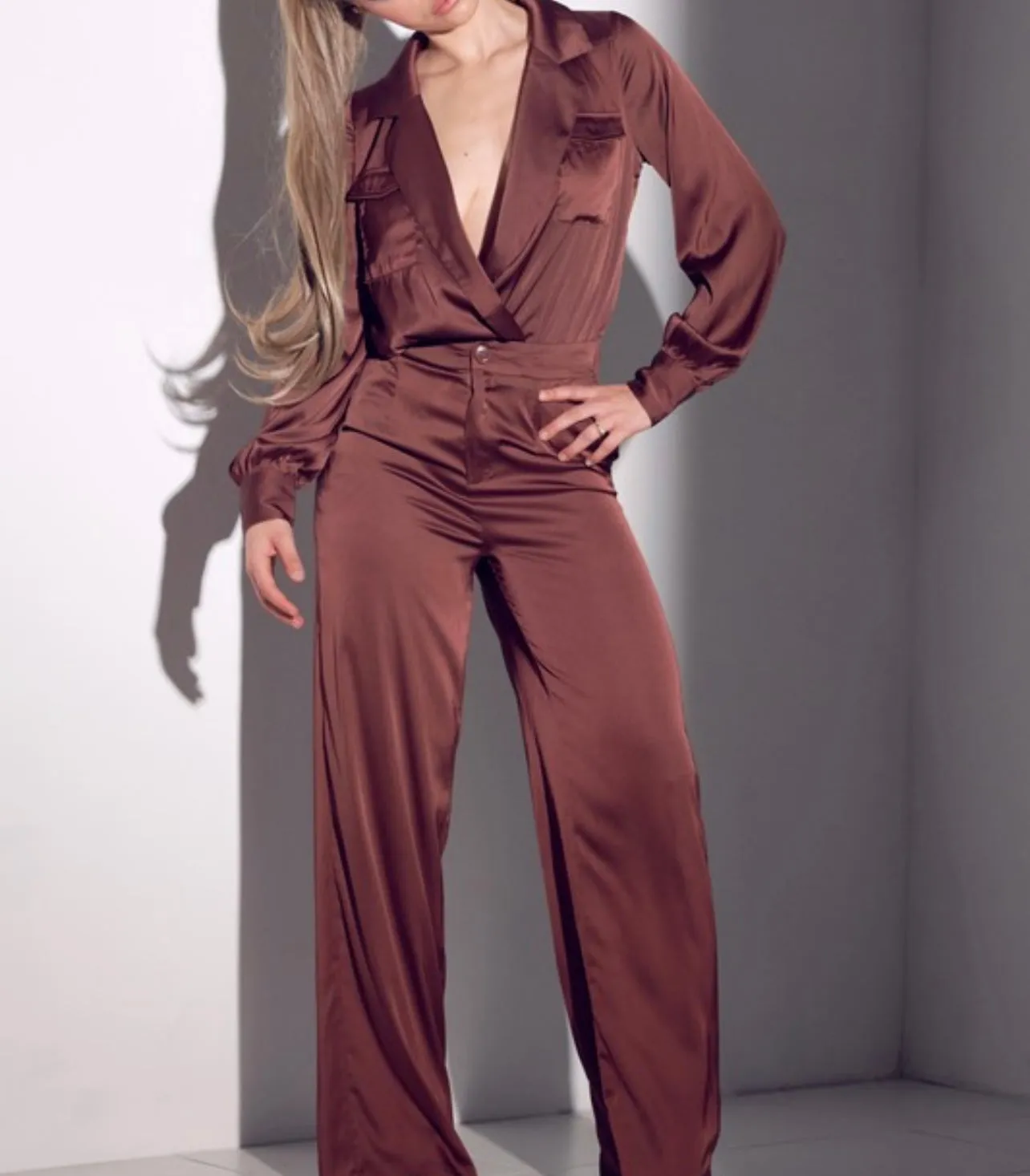 Chocolate Baddie Satin Set
