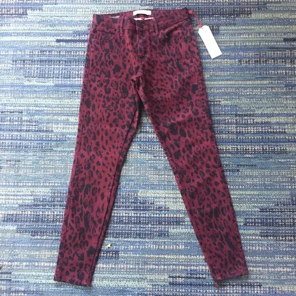 CJ Cookie Johnson Wisdom Skinny Animal Print Jeans Maroon Black Pants NWT