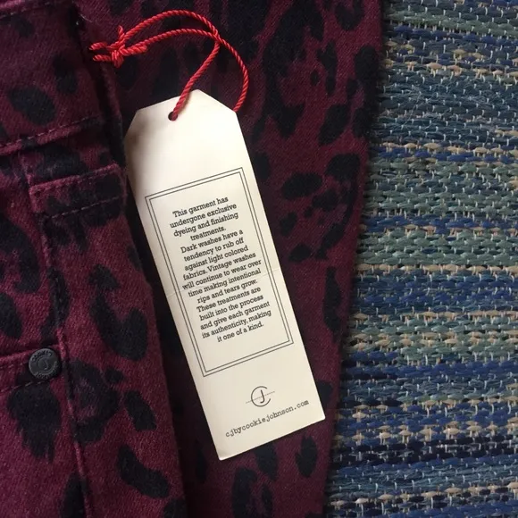 CJ Cookie Johnson Wisdom Skinny Animal Print Jeans Maroon Black Pants NWT