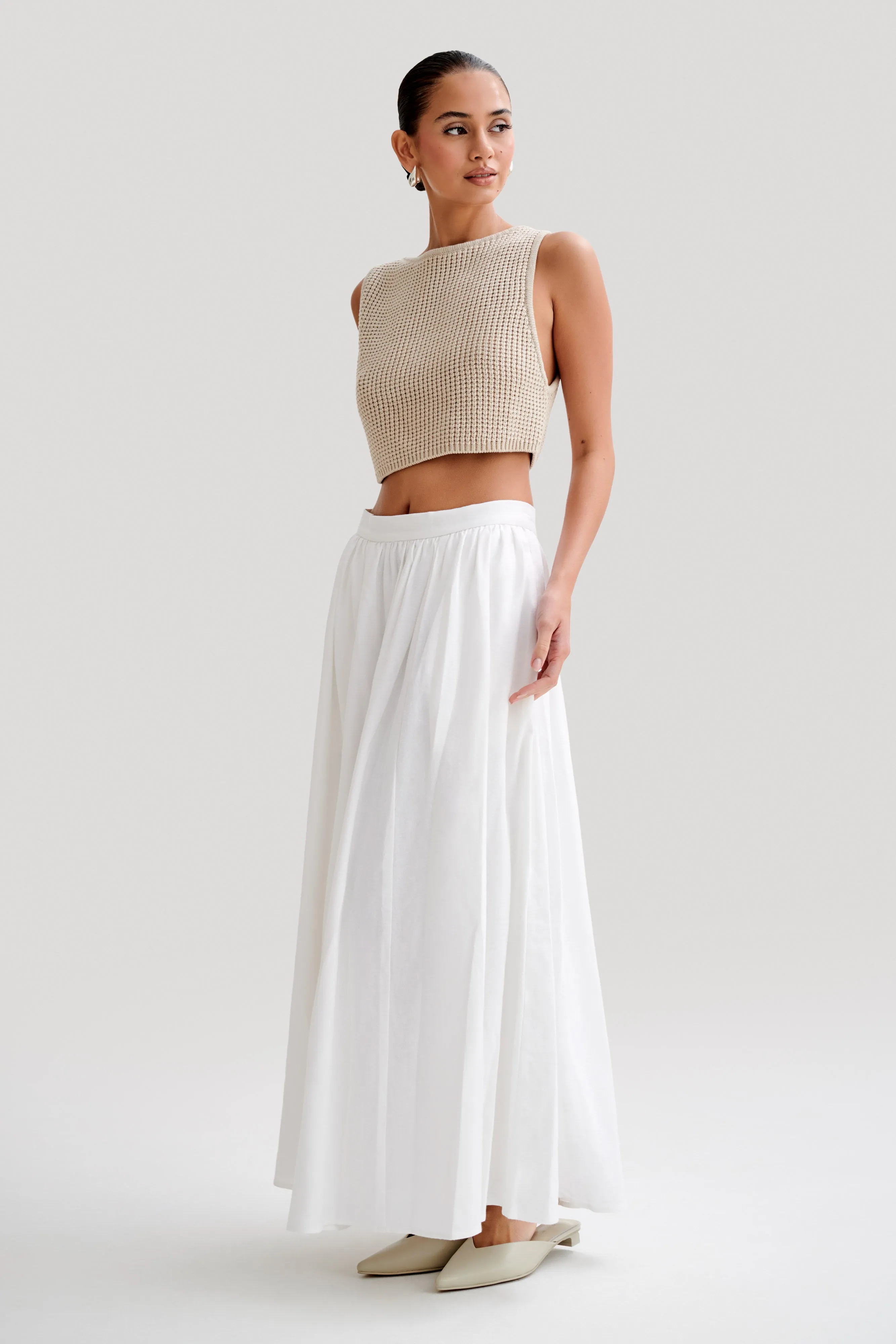 Clarence Linen A-Line Maxi Skirt - White