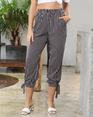 Classic Look High-Waisted Pants - Black Pinstripe