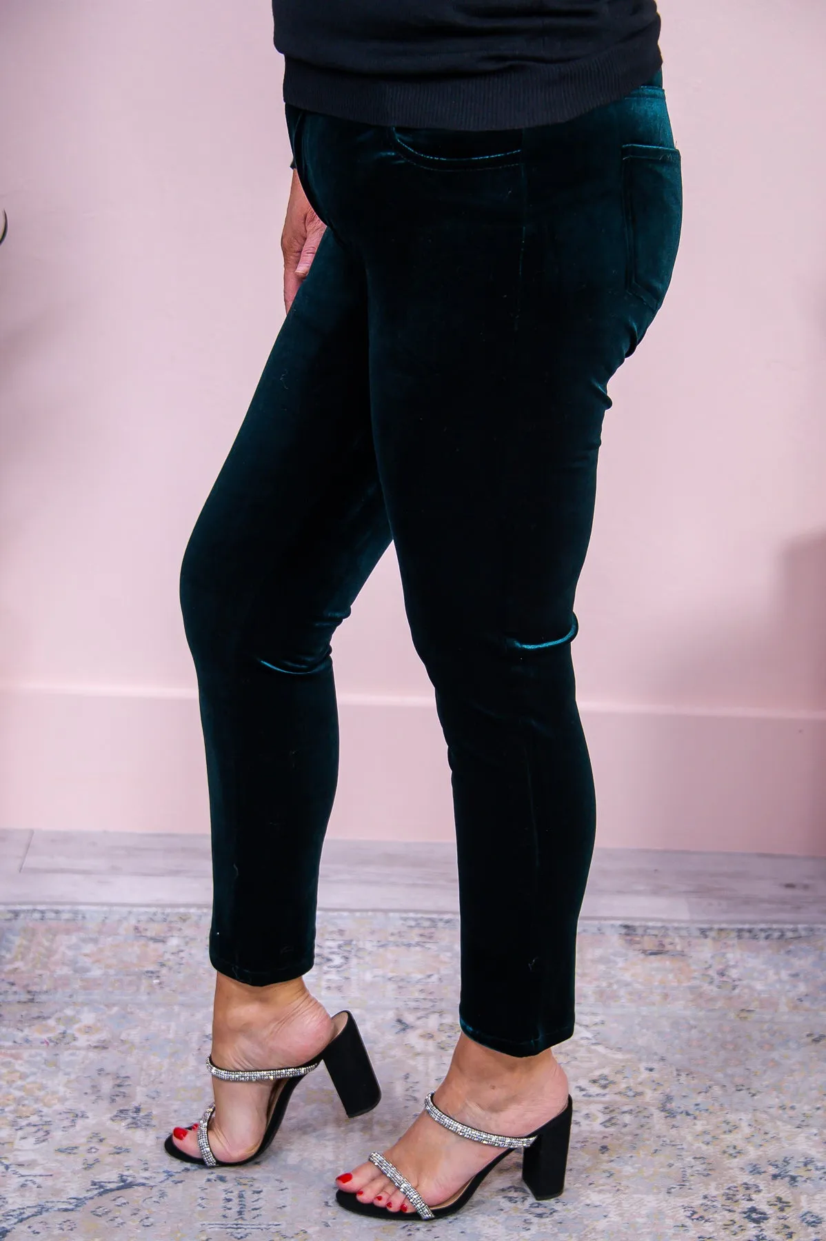 Classy But A Little Sassy Forest Green Solid Velvet Pants - PNT1542FGN