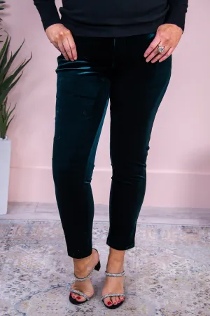 Classy But A Little Sassy Forest Green Solid Velvet Pants - PNT1542FGN