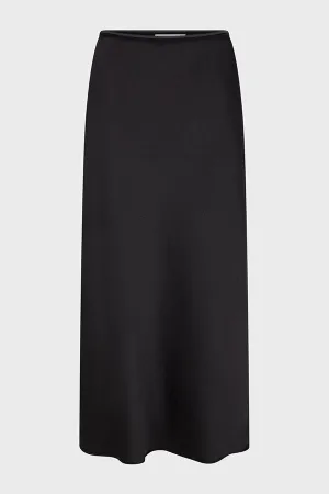 CLEMENCE BLACK SATIN MIDI SKIRT