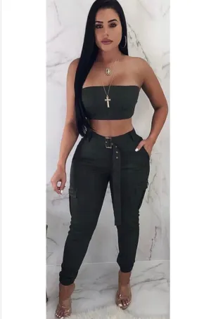 COMMAND ATTENTION ARMY GREEN TWO-PIECE SET