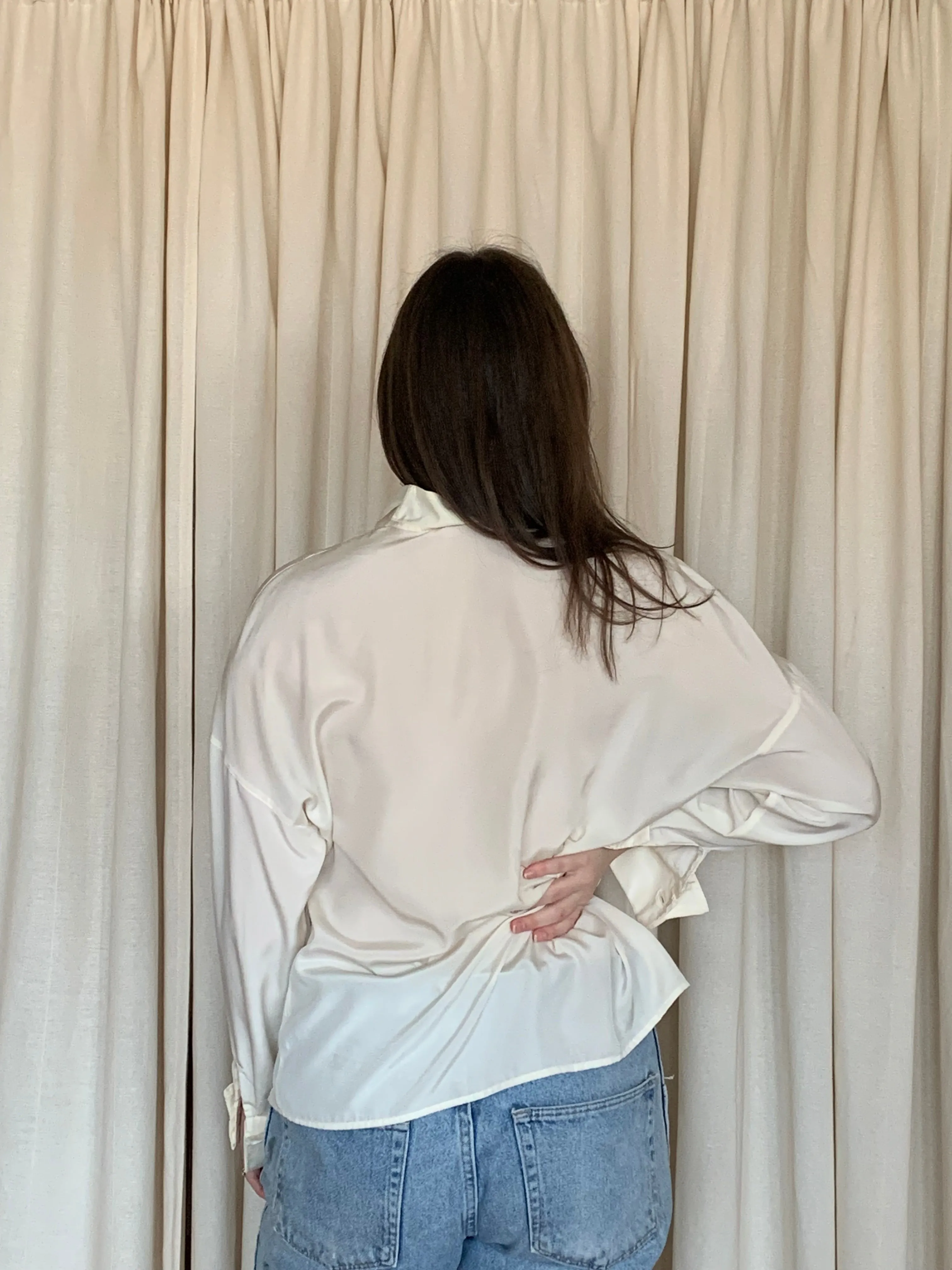 Cream satin buttoned blouse