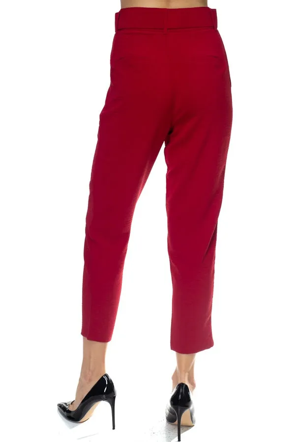 Crinkled Belted Skinny Pants