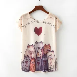 Cute Cat Print T-shirt