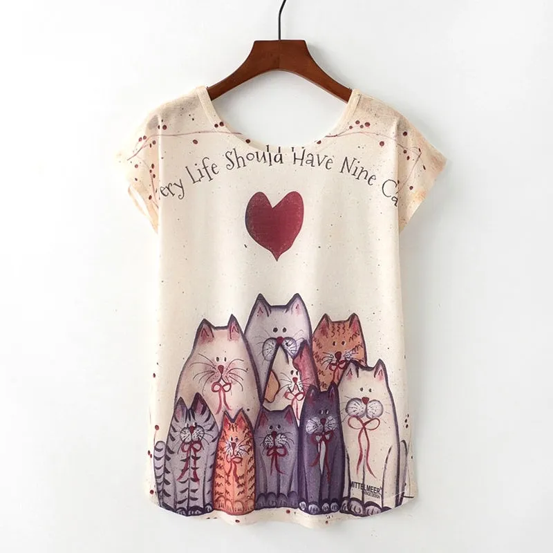 Cute Cat Print T-shirt