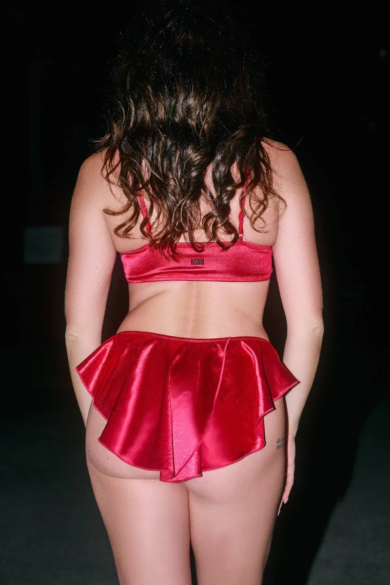 CXIX X HOAH Pillowtalk Ruffle Scoop Top - Red Satin